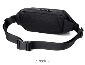 Rear view of the black sports chest bag featuring breathable honeycomb mesh back padding
