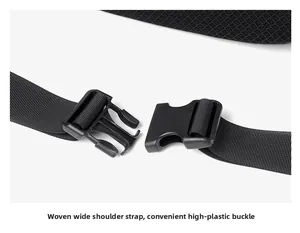 Macro detail of wide woven shoulder strap and high-quality plastic buckle for crossbody bag