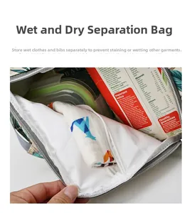 Detail view of the dry and wet separation waterproof compartment for baby clothes
