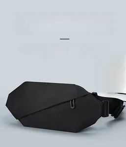 Detail view of water-resistant black Oxford fabric and durable buckle on crossbody bag