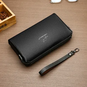 Herren-Handtasche aus weichem Leder mit Zahlenschloss, großes Fassungsvermögen in Schwarz