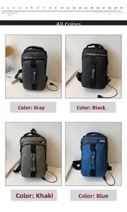 Vue détaillée du port de charge USB externe sur un sac de poitrine professionnel pour hommes