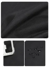 Close-up of durable water-resistant oxford fabric with hydrophobic droplets on black bag