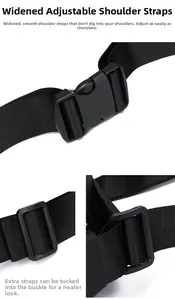 Detail view of the wide adjustable shoulder strap with plastic buckle for oxford chest bag
