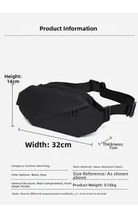 Detailed size chart of the black oxford crossbody bag with precise dimensions and weight