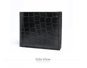 Side view showing the textured crocodile pattern and durable stitching of the men's wallet