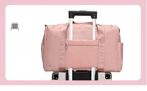 Detail of travel bag trolley sleeve and hidden anti-theft zipper pocket on the back