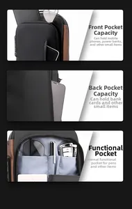 Detail of waterproof crossbody chest bag with multiple zip compartments and internal pockets