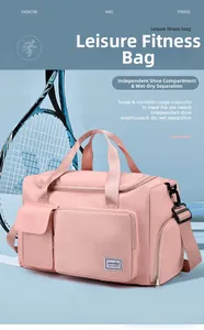 Pink fitness bag with independent shoe compartment and dry wet separation detail
