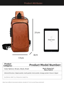 Detailed technical specifications for the vintage crossbody bag with USB charging port