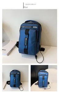 Sac à dos bleu multifonction avec port de charge USB externe et texture nylon robuste