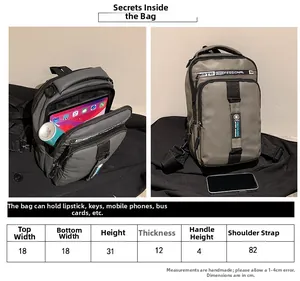 Tableau des tailles détaillé pour sac de poitrine USB gris foncé pour hommes