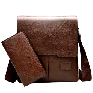 Men Retro PU Leather Crossbody Bag Business Casual Messenger Bag Vertical Shoulder Bag Solid Color Flip Cover Daily Work Bag