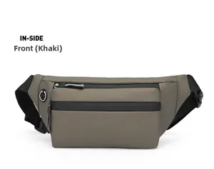 Vue avant du sac bandoulière kaki pour homme avec double zip et trou pour écouteurs