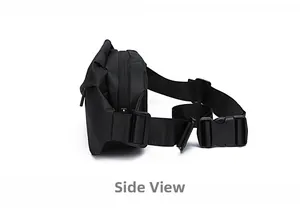 Side view of large capacity black oxford fabric crossbody bag with adjustable strap buckle
