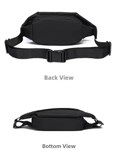 Detail views showing back and bottom of black large-capacity nylon crossbody fanny pack