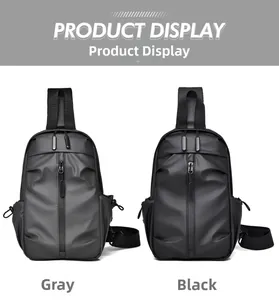 Détails de sacs à bandoulière gris et noirs montrant le tissu imperméable et les zips