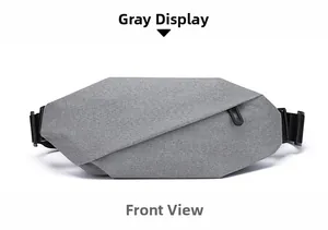 Detailed front view of grey large capacity oxford waist bag with geometric origami design