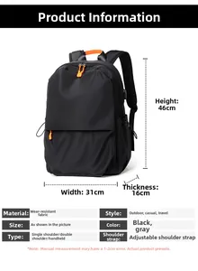 Detailed size chart of the large capacity laptop backpack with 46x31x16cm dimensions