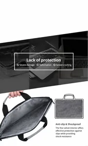 Dettaglio della fodera in peluche grigio antiurto e della struttura della borsa per laptop