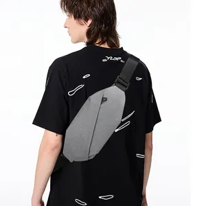 Men Fashion Geometric Chest Bag Oxford Waterproof Large Capacity Crossbody Waist Pack Urban Minimalist Casual Streetwear Bag