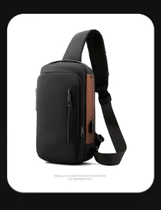 Detail of waterproof chest bag with USB charging port and integrated security lock