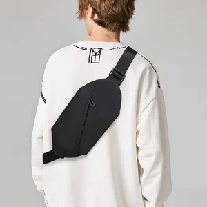 Large capacity black oxford crossbody chest bag for men with adjustable shoulder strap