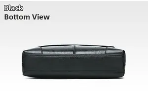 Detailed bottom view showing lychee pattern leather texture and neat stitching of the bag