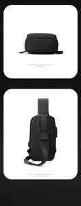 Detailed back view of black crossbody bag showing hidden zipper and matte waterproof fabric