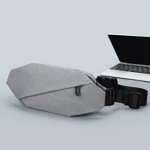 Minimalist light grey geometric crossbody bag with durable oxford fabric and black strap