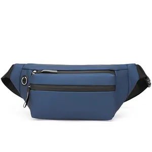 Sac banane bleu marine imperméable avec poches zippées et port pour écouteurs pour hommes