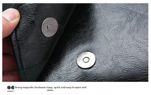Close-up of premium leather sling bag with strong silver magnetic buckle closure