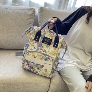 Unicorn print waterproof diaper backpack for moms with large capacity and floral pattern