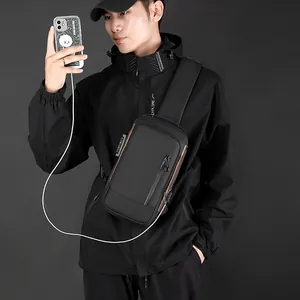 Men Anti-Theft Chest Bag With USB Charging Port Waterproof Film Coated Fabric Sling Crossbody Bag Fashion Shoulder Pack