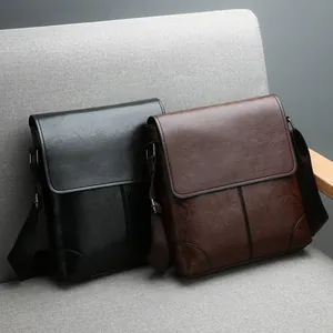 Men's PU Leather Business Casual Crossbody Bag Waterproof Shoulder Messenger Bag With Flap Cover For Daily Commuting Office Use
