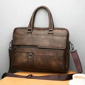 Sacoche vintage en cuir marron pour homme avec poignées et bandoulière réglable