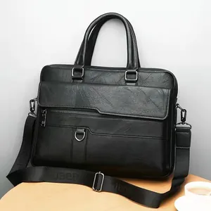 Classic black business briefcase with adjustable Jeep branded strap and silver hardware
