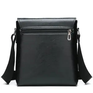 Vertical black waterproof business crossbody bag for men with adjustable shoulder strap