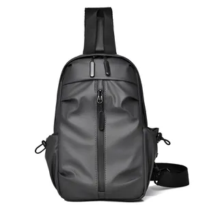 Sac de poitrine noir en tissu oxford pour hommes avec plusieurs compartiments zippés