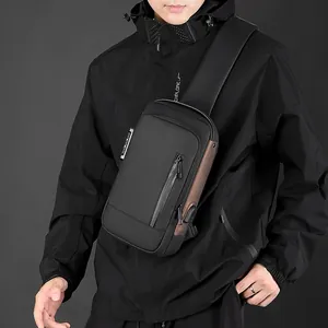 Waterproof black tactical chest bag for men with USB port and security combination lock