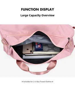 Pink large travel bag showing interior capacity for 2-3 days of clothes