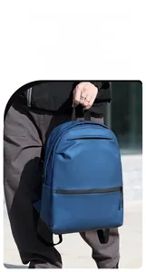 Close-up of the high-strength wear-resistant fabric on this blue casual backpack