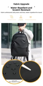 Detail of waterproof synthetic fabric and scratch-resistant texture on black business backpack