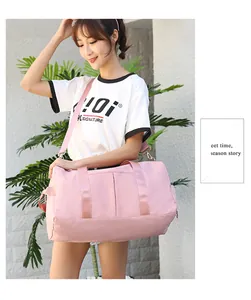 Pink large travel gym bag with dry-wet separation pocket and detachable shoulder strap