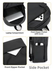 Detail view of the multi-compartment laptop bag showing internal and external pockets