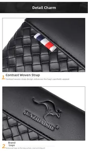 Macro view of woven leather texture with tricolor ribbon and embossed kangaroo logo