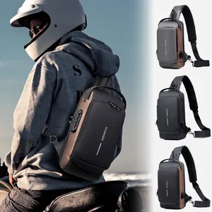 Men's anti-theft sling bag with combination lock and USB port for cycling and travel