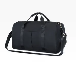 Detail view of large travel gym bag with shoulder strap and side zipper compartment
