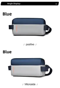 Detailansicht der zweifarbigen Nähte in Marineblau und Grau mit Fashion-Schriftzug