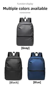 Business laptop backpacks shown in grey, black, and blue waterproof fabric options